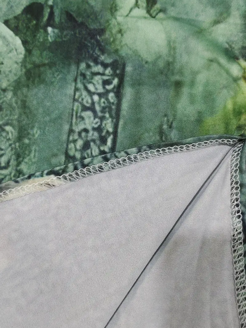 floral print side split dress casual v neck short sleeve dress womens clothing green 3