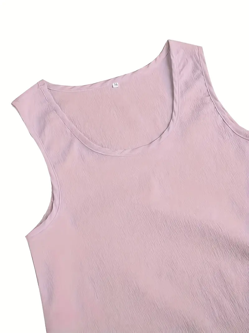 solid matching two piece set casual sleeveless tank top loose pants outfits womens clothing pale pinkish gray 2