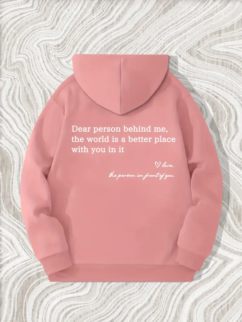 you are enough print mens pullover round neck long sleeve hooded sweatshirt pattern loose casual top for autumn winter mens clothing as gifts pink 1