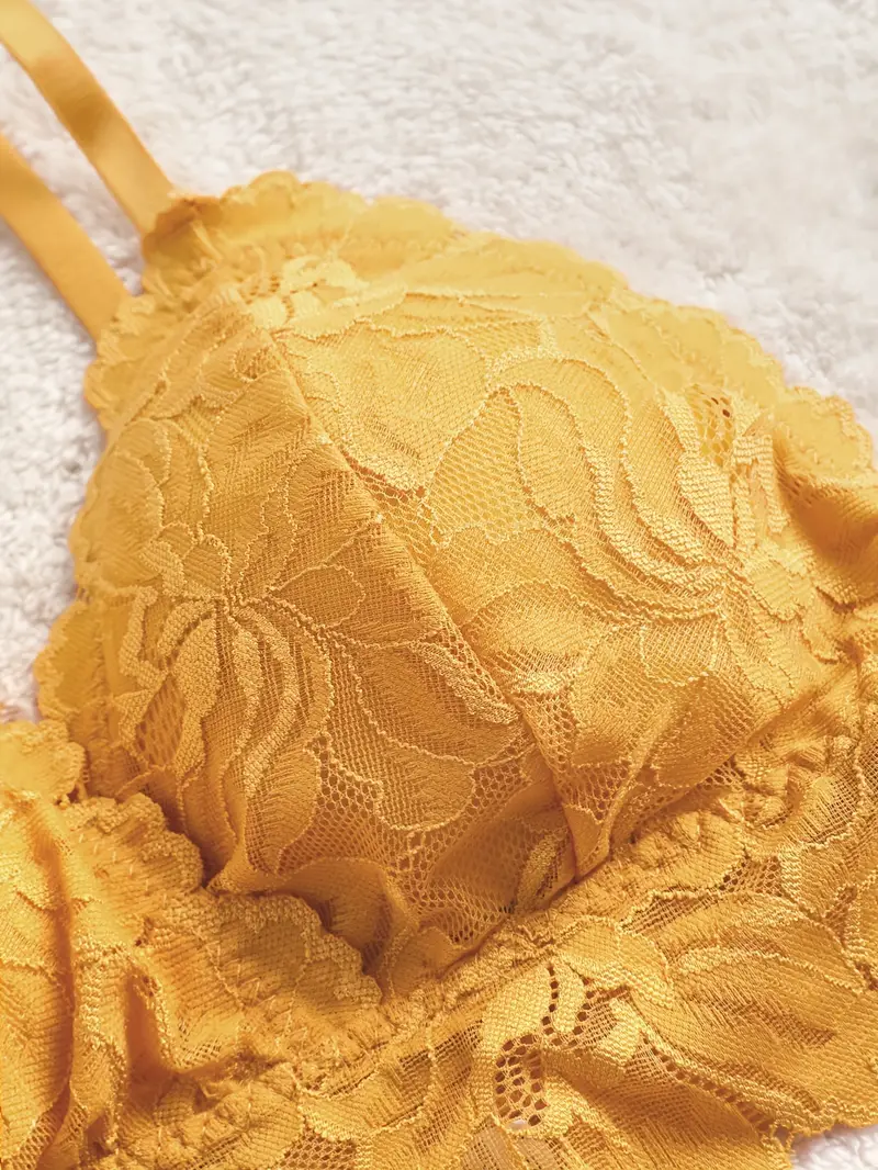 4pcs solid floral lace scallop trim bra & panty, romantic & sexy bra & bow decor matching panties lingerie set, women's lingerie & underwear mixed color 4