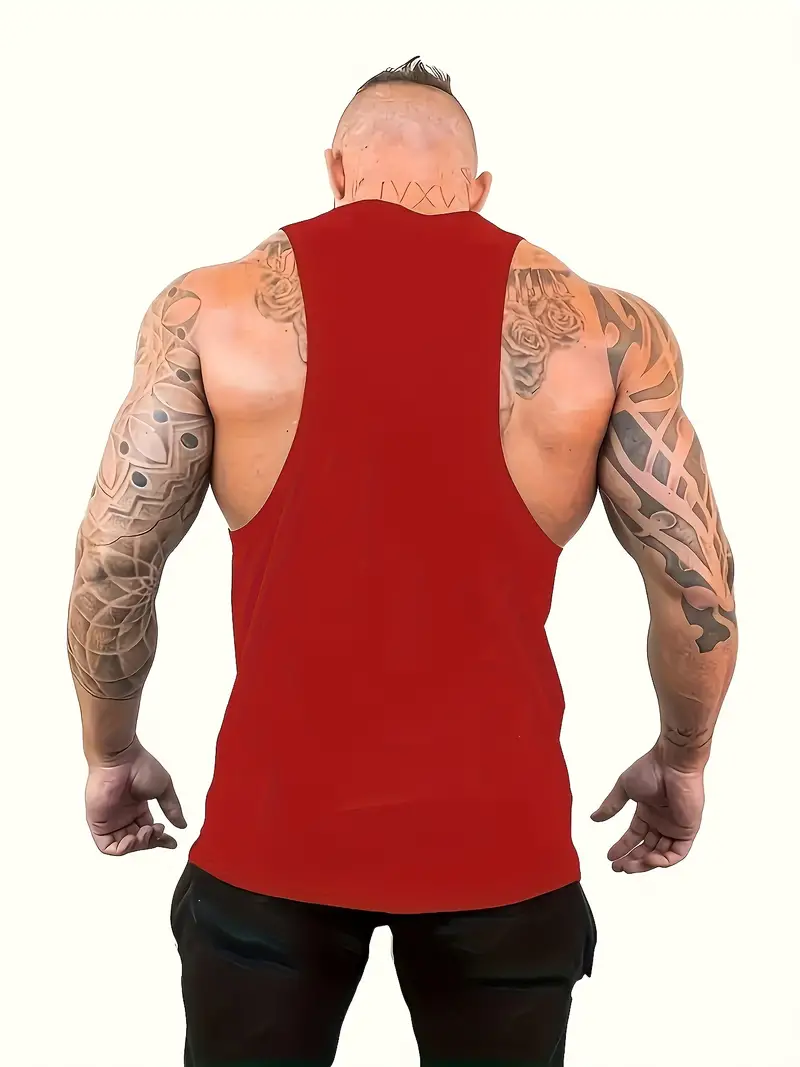 just gym print mens tanktop comfy sleeveless shirt for running training gym scarlet 1