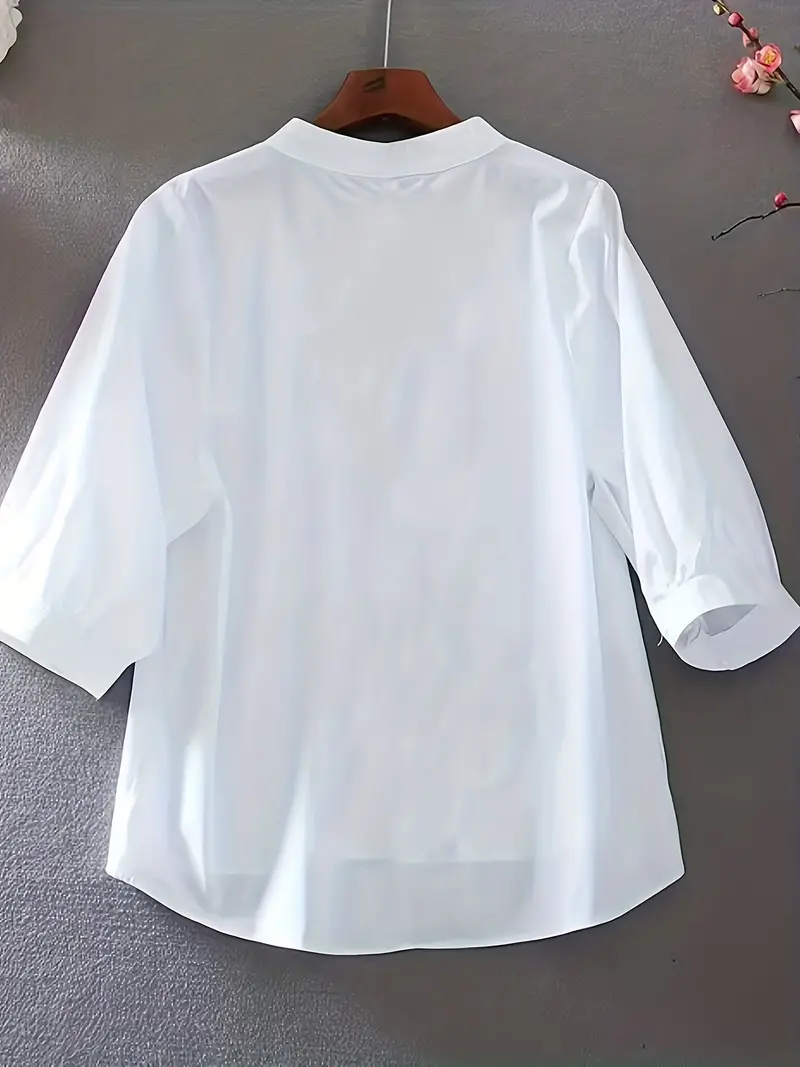 floral pattern simple blouse elegant button front stand collar blouse womens clothing white 1