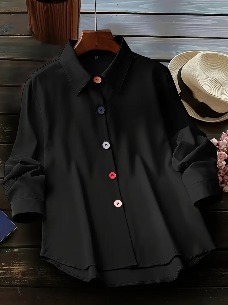 Color button front simple shirt, multi-purpose long sleeve shirt, spring and autumn women's wear