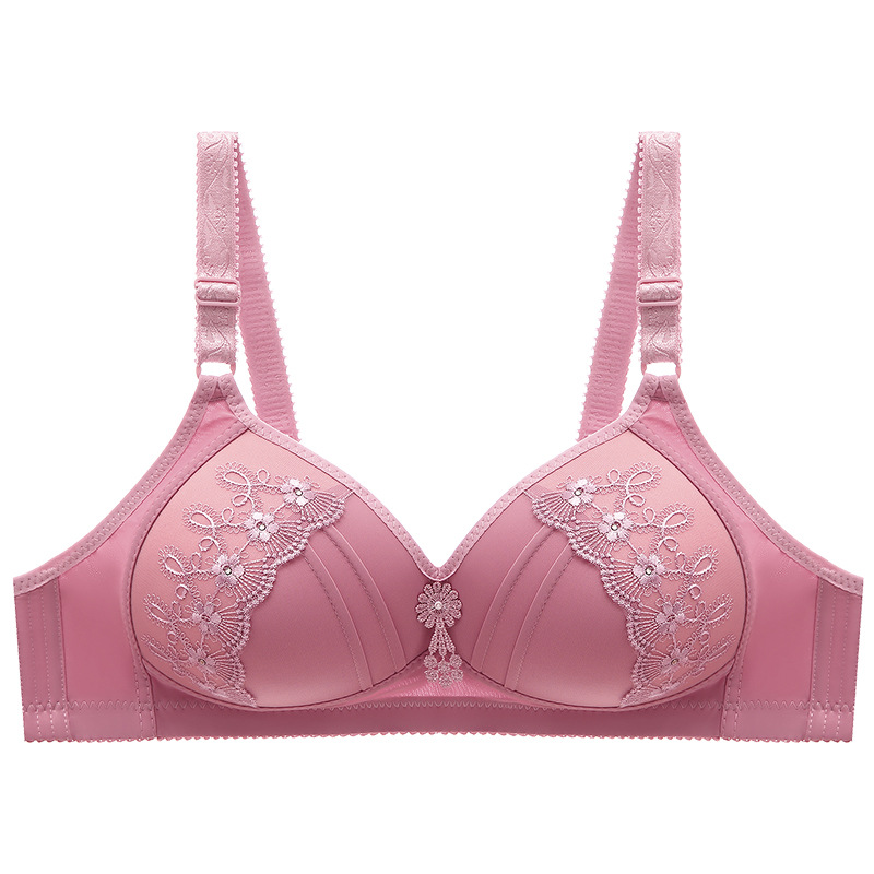 Embroidered bra without underwire thin mold cup adjusting middle-aged underwear