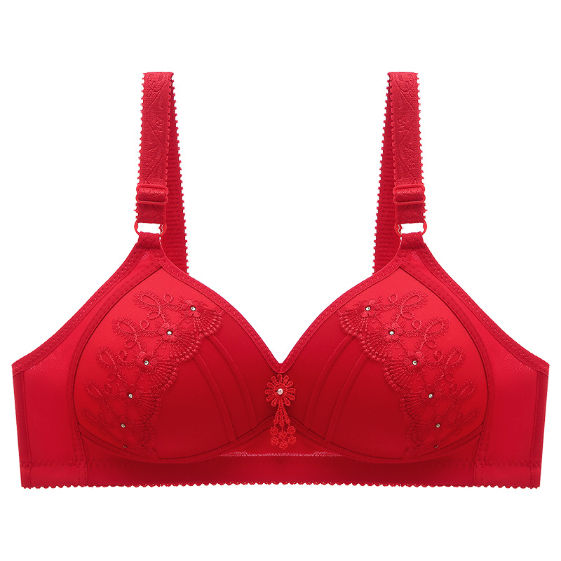 Embroidered bra without underwire thin mold cup adjusting middle-aged underwear