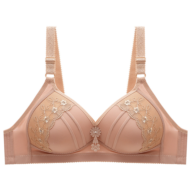 Embroidered bra without underwire thin mold cup adjusting middle-aged underwear