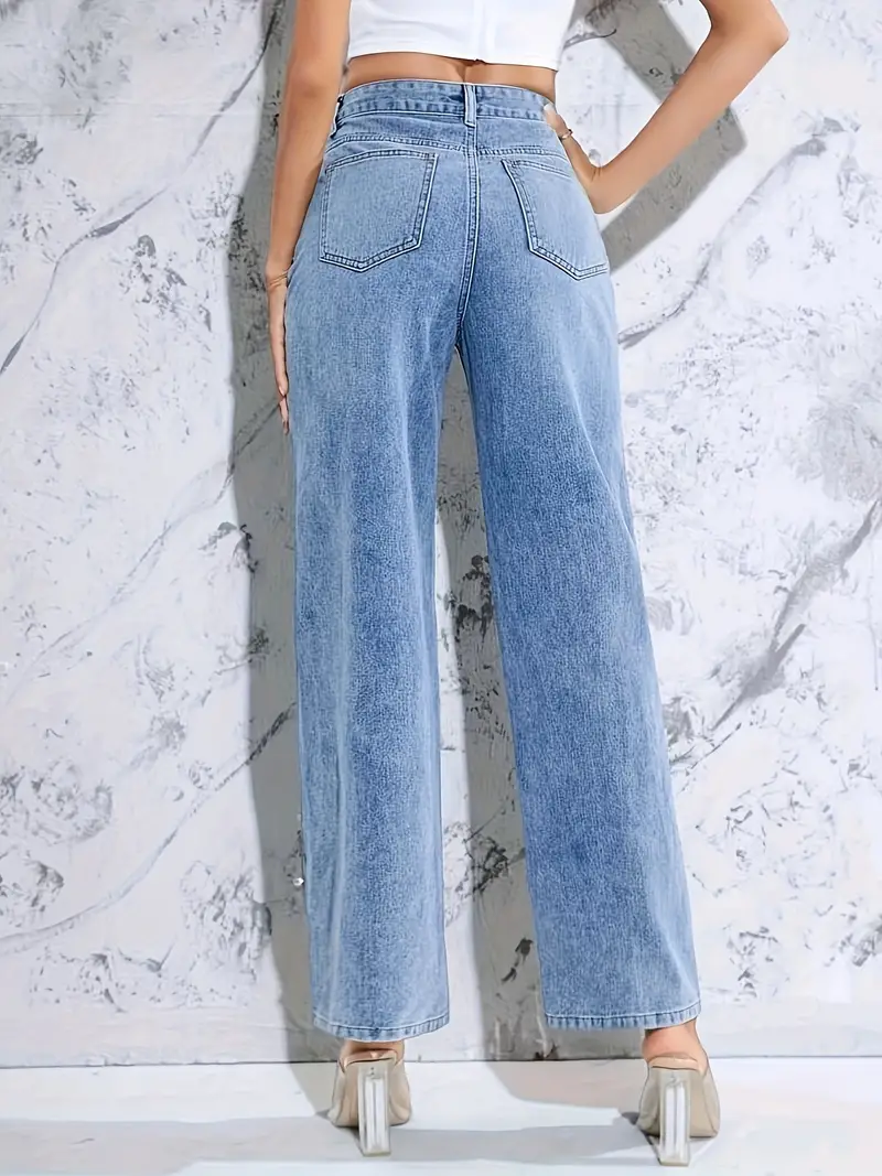 simple studded decor straight jeans slant pocket fashion casual denim pants womens denim jeans clothing medium blue 1