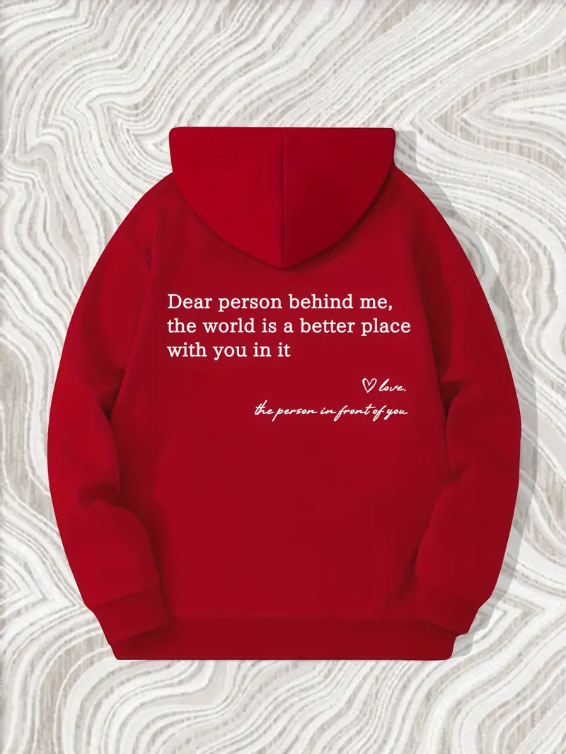 you are enough print mens pullover round neck long sleeve hooded sweatshirt pattern loose casual top for autumn winter mens clothing as gifts red 1