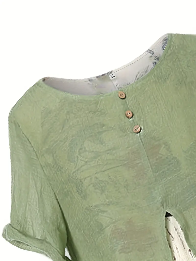 casual asymmetrical floral print dress crew neck short sleeve dress casual every day dress womens clothing green 4