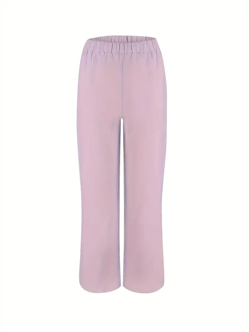 solid matching two piece set casual sleeveless tank top loose pants outfits womens clothing pale pinkish gray 3