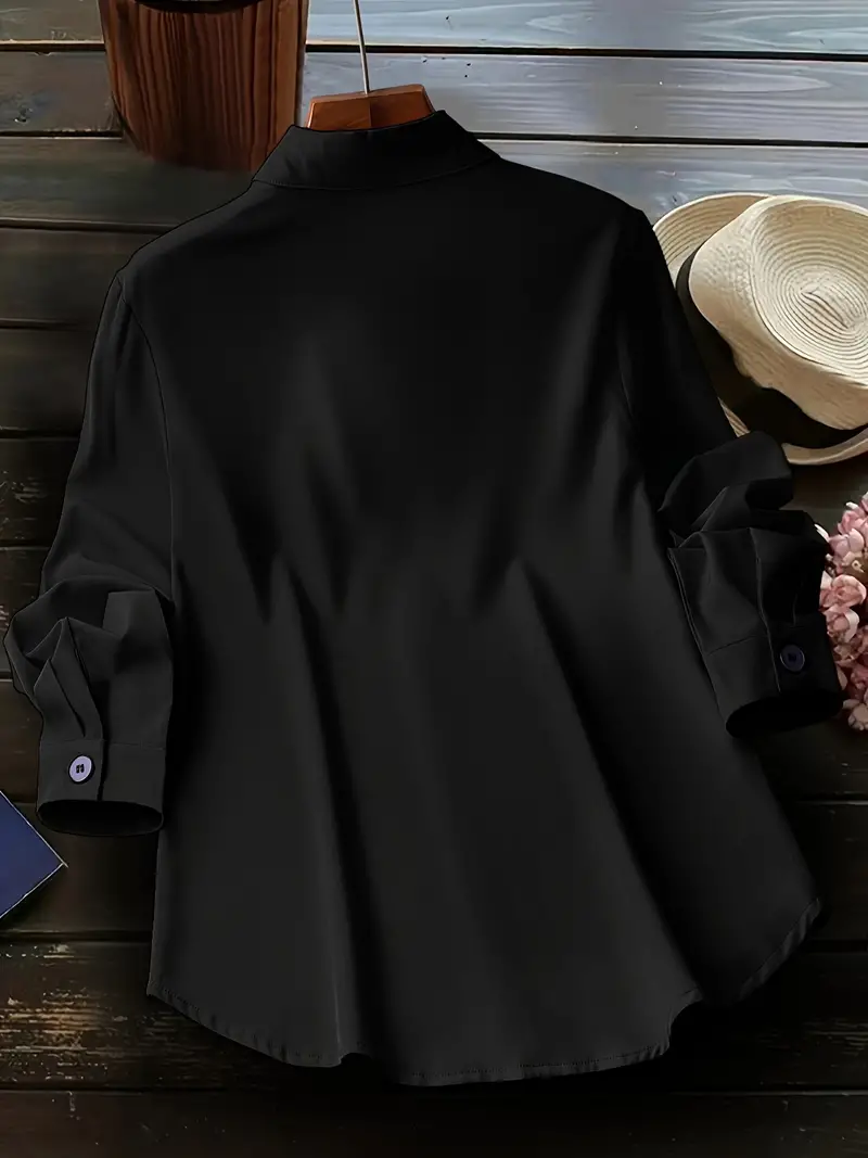 colorful button front simple shirt versatile long sleeve shirt for spring fall womens clothing black 2