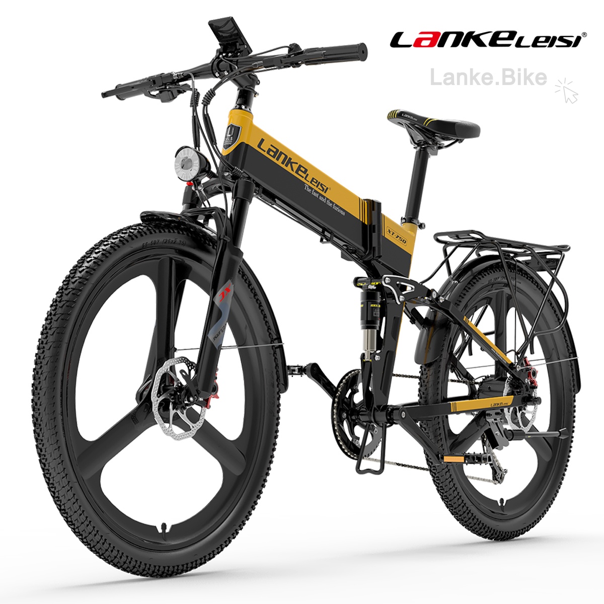LANKELEISI XT750 SPORTS 500W 26" Foldable Electric Mountain Bike with 12.8Ah Battery - Hydraulic Disc Brakes & Shimano 9-Speed