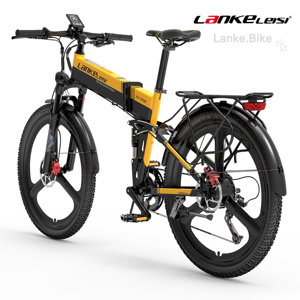 LANKELEISI XT750 SPORTS 500W 26" Foldable Electric Mountain Bike with 12.8Ah Battery - Hydraulic Disc Brakes & Shimano 9-Speed