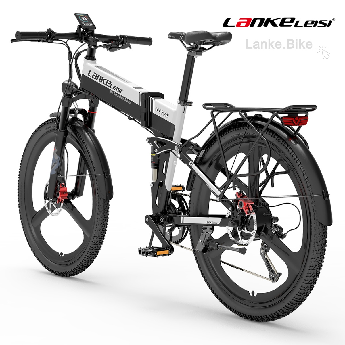 LANKELEISI XT750 SPORTS 500W 26" Foldable Electric Mountain Bike with 12.8Ah Battery - Hydraulic Disc Brakes & Shimano 9-Speed