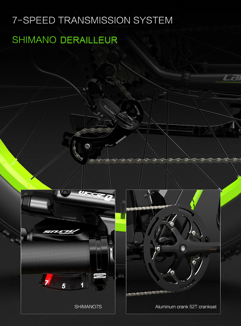 XC4000 1000W 48V Electric Bike, 26 Inch Snow Bike Fat Tire Bicycle, Front & Rear Hydraulic Disc Brake