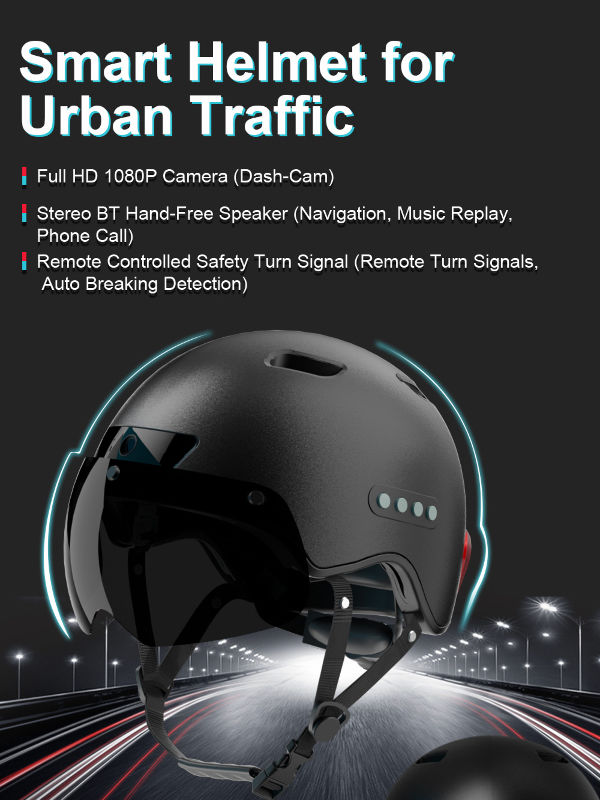 Bluetooth Calling Smart Helmet with Built-in Driving Recorder Camera, Detachable Visor,Turn Signal Taillight, for Urban Commuter