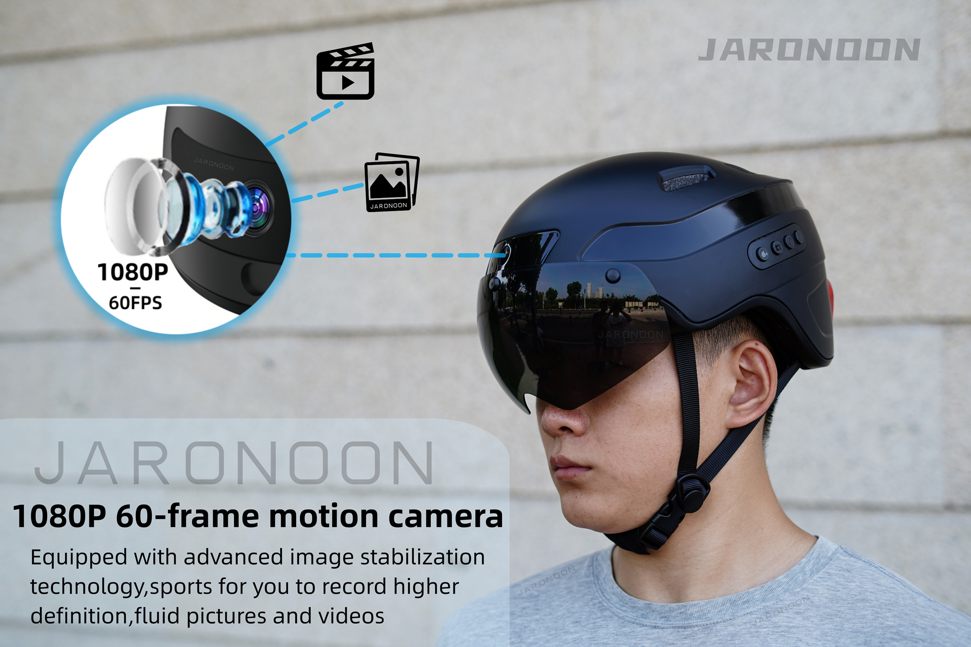 Upgraded 1080P HD Built-in Camera Bluetooth Calling Smart Helmet, with Detachable Visor,Turn Signal Taillight