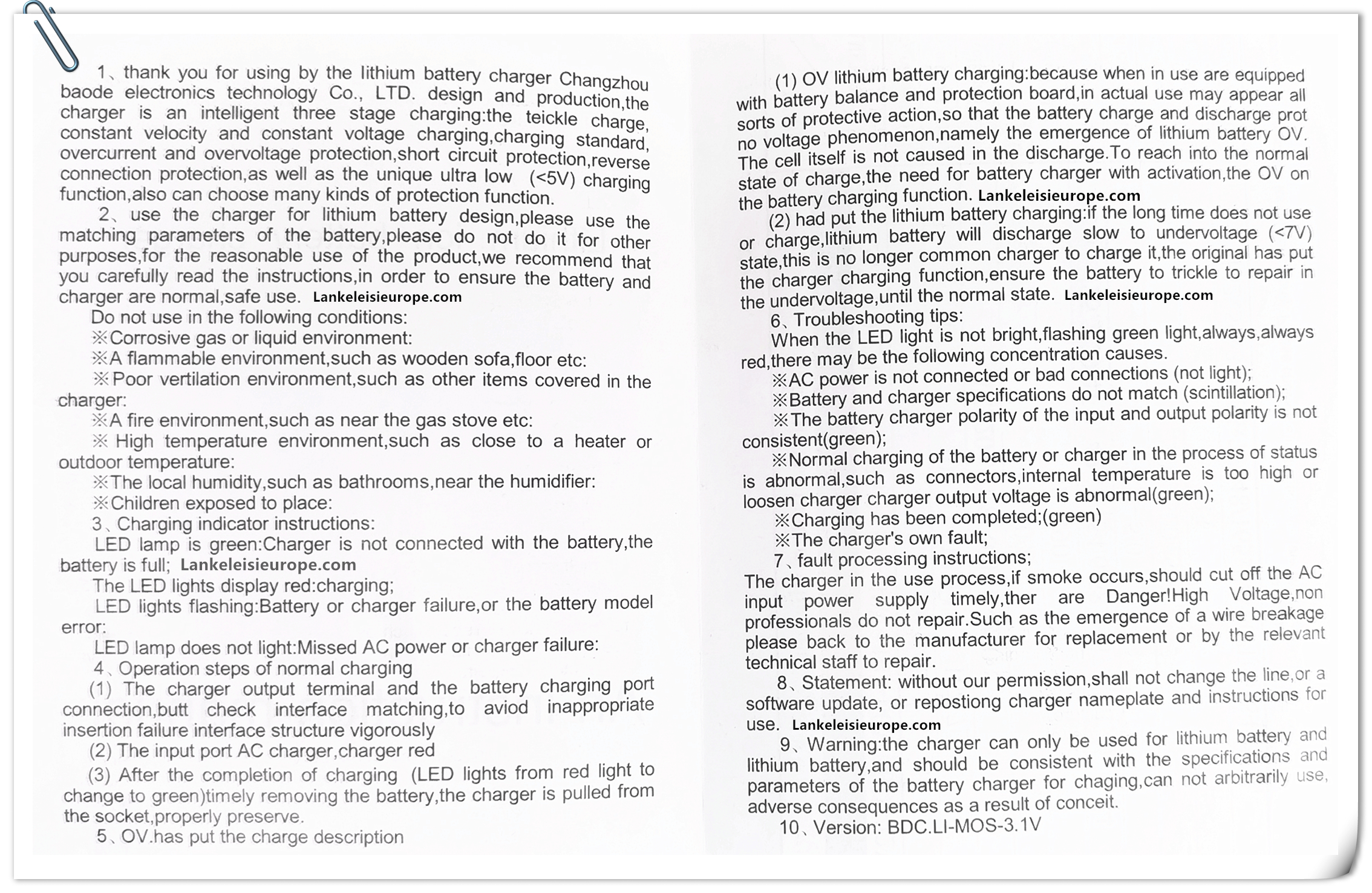 48V 3A Battery Charger for Lankeleisi Electric Bike Lithium Battery,  UK/EU/US Type Plug, Output: DC 54.6V 3A