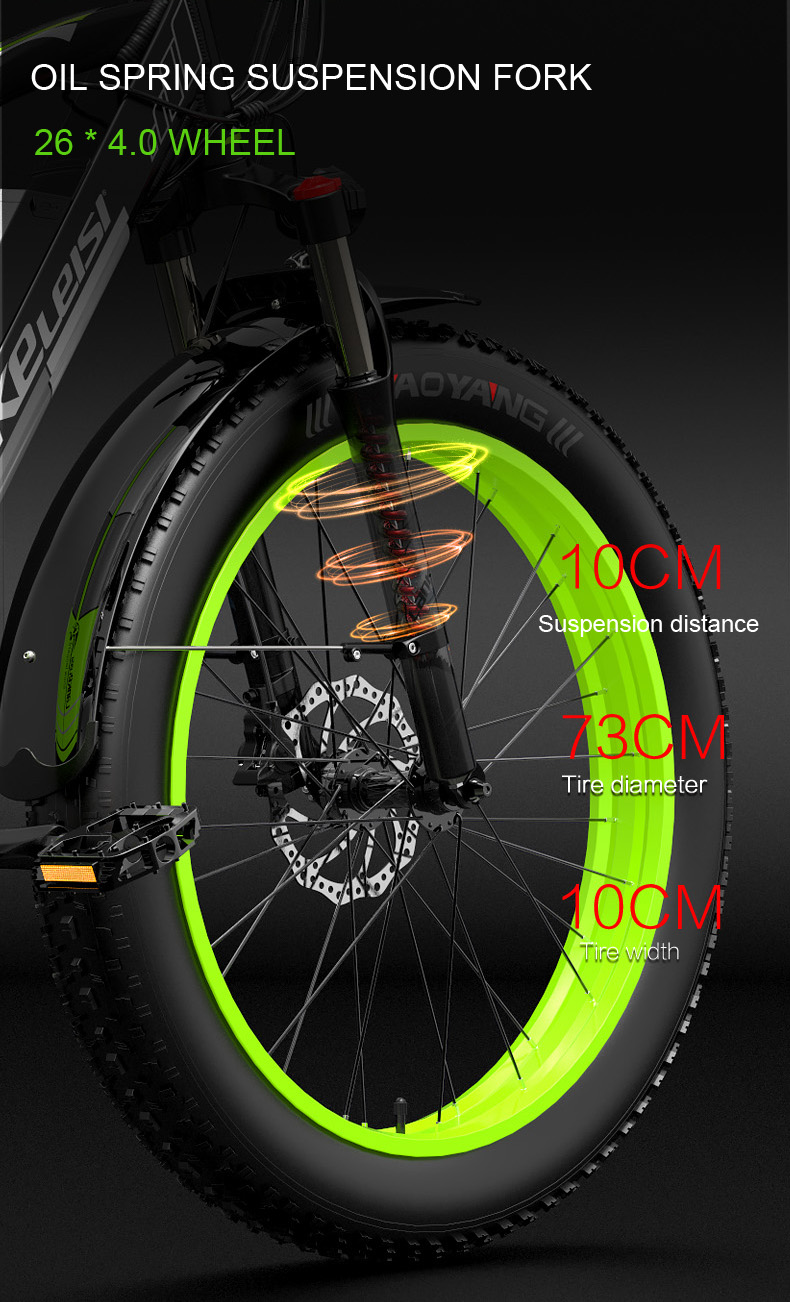 XC4000 1000W 48V Electric Bike, 26 Inch Snow Bike Fat Tire Bicycle, Front & Rear Hydraulic Disc Brake