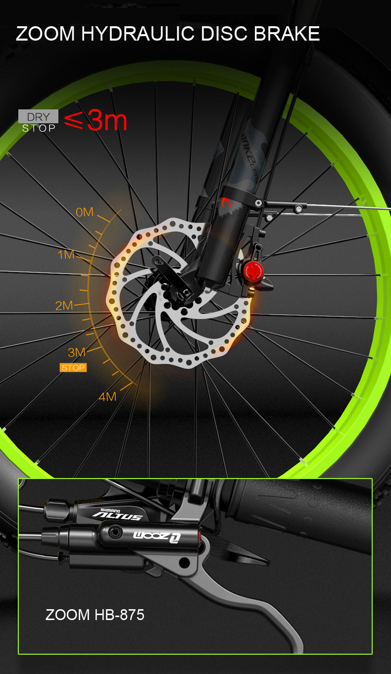 XC4000 1000W 48V Electric Bike, 26 Inch Snow Bike Fat Tire Bicycle, Front & Rear Hydraulic Disc Brake