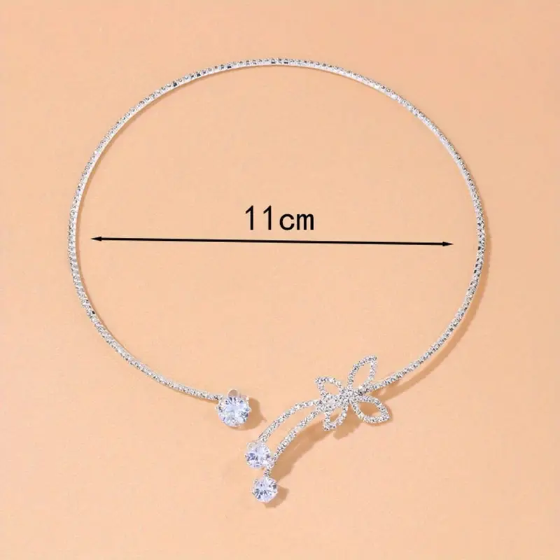 delicate glitter adjustable silver artificial diamonds crystal round choker butterfly shaped chain necklace elegant jewelry accessories gifts for men women details 1