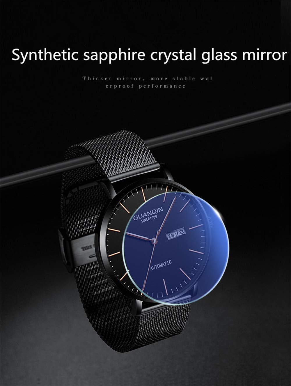 ⌚GUANQIN vyriškas analoginis mados paprasto dizaino japoniškas „Miyoda 8205 Movement“ automatinis odinis laikrodis