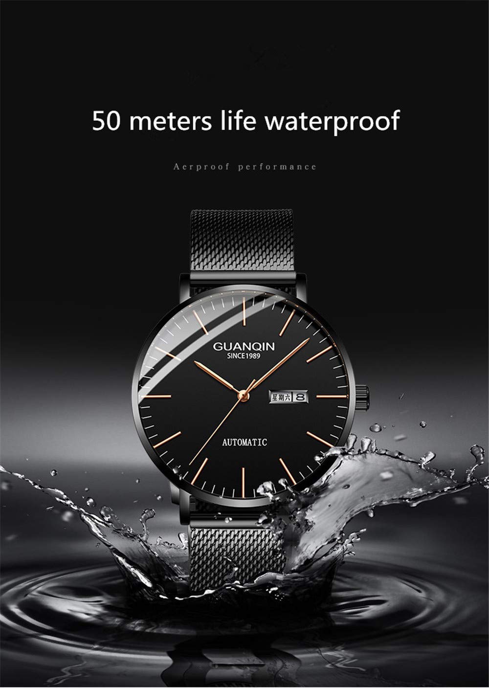 ⌚GUANQIN vyriškas analoginis mados paprasto dizaino japoniškas „Miyoda 8205 Movement“ automatinis odinis laikrodis