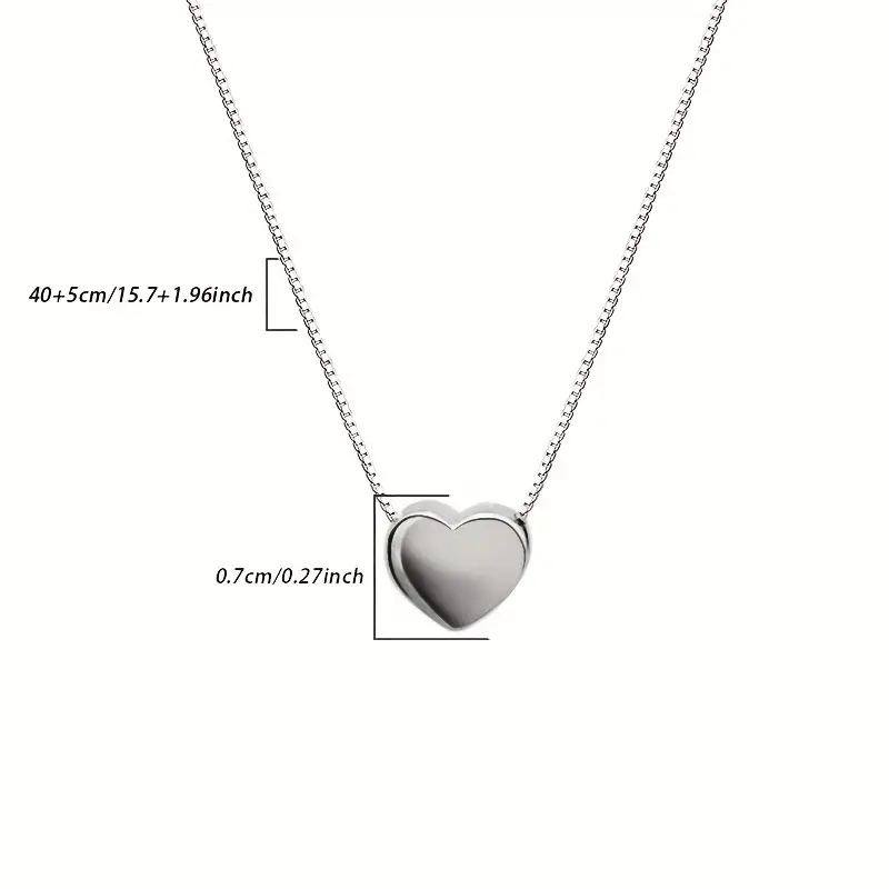 925 sterling silver 3d glossy heart shaped pendant necklace simple love clavicle chain silver color details 2
