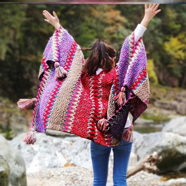 🔥 60% RabattStrickjacke für Frauen - Häkelmuster Ruana - Stricken Ruana für Frauen