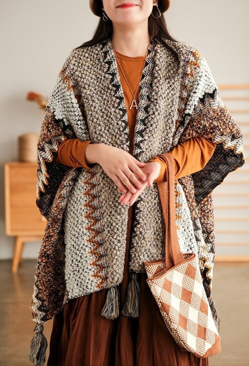 🔥 60% RabattStrickjacke für Frauen - Häkelmuster Ruana - Stricken Ruana für Frauen