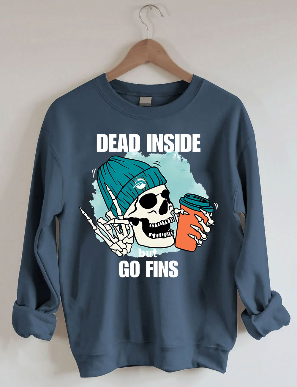 Dead Inside But Go Fins Miami Skeleton Football Sweatshirt