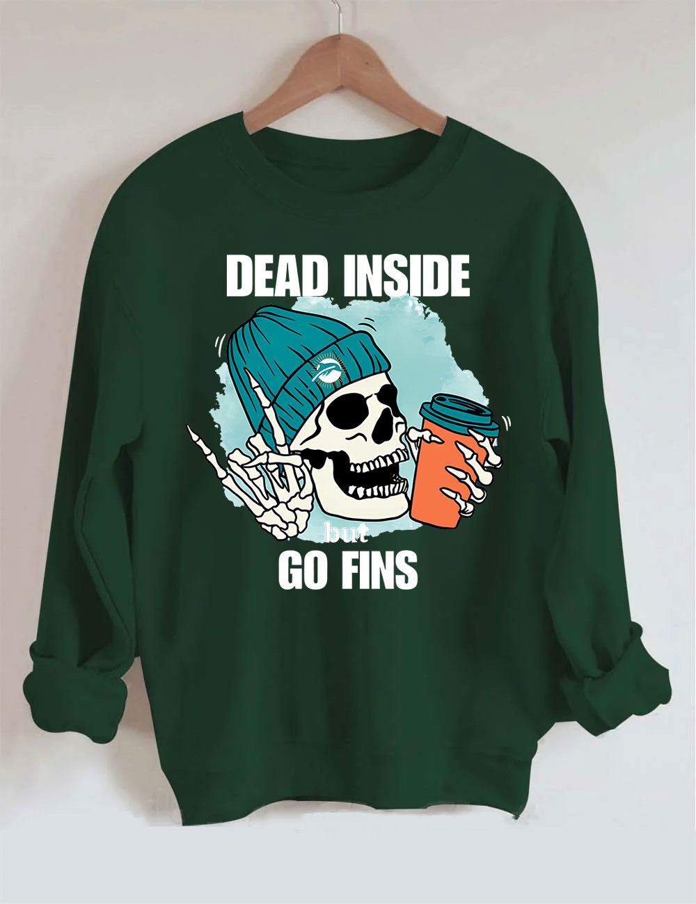 Dead Inside But Go Fins Miami Skeleton Football Sweatshirt
