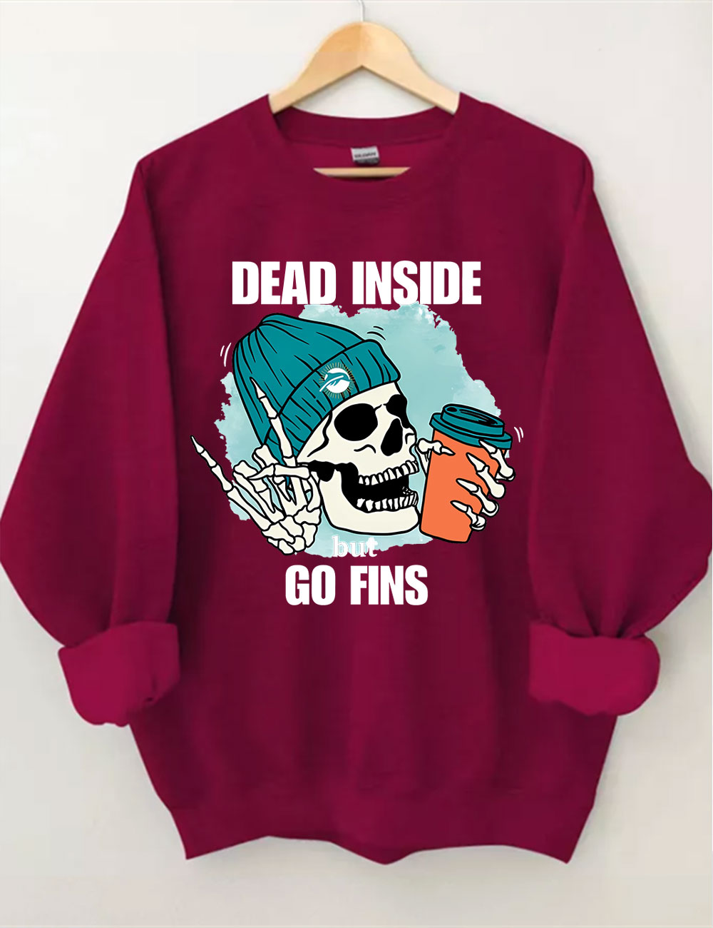 Dead Inside But Go Fins Miami Skeleton Football Sweatshirt