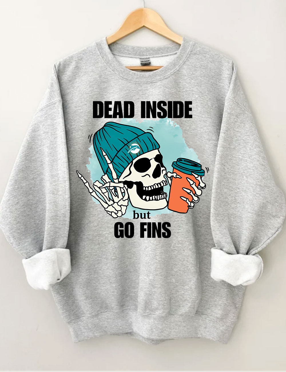 Dead Inside But Go Fins Miami Skeleton Football Sweatshirt