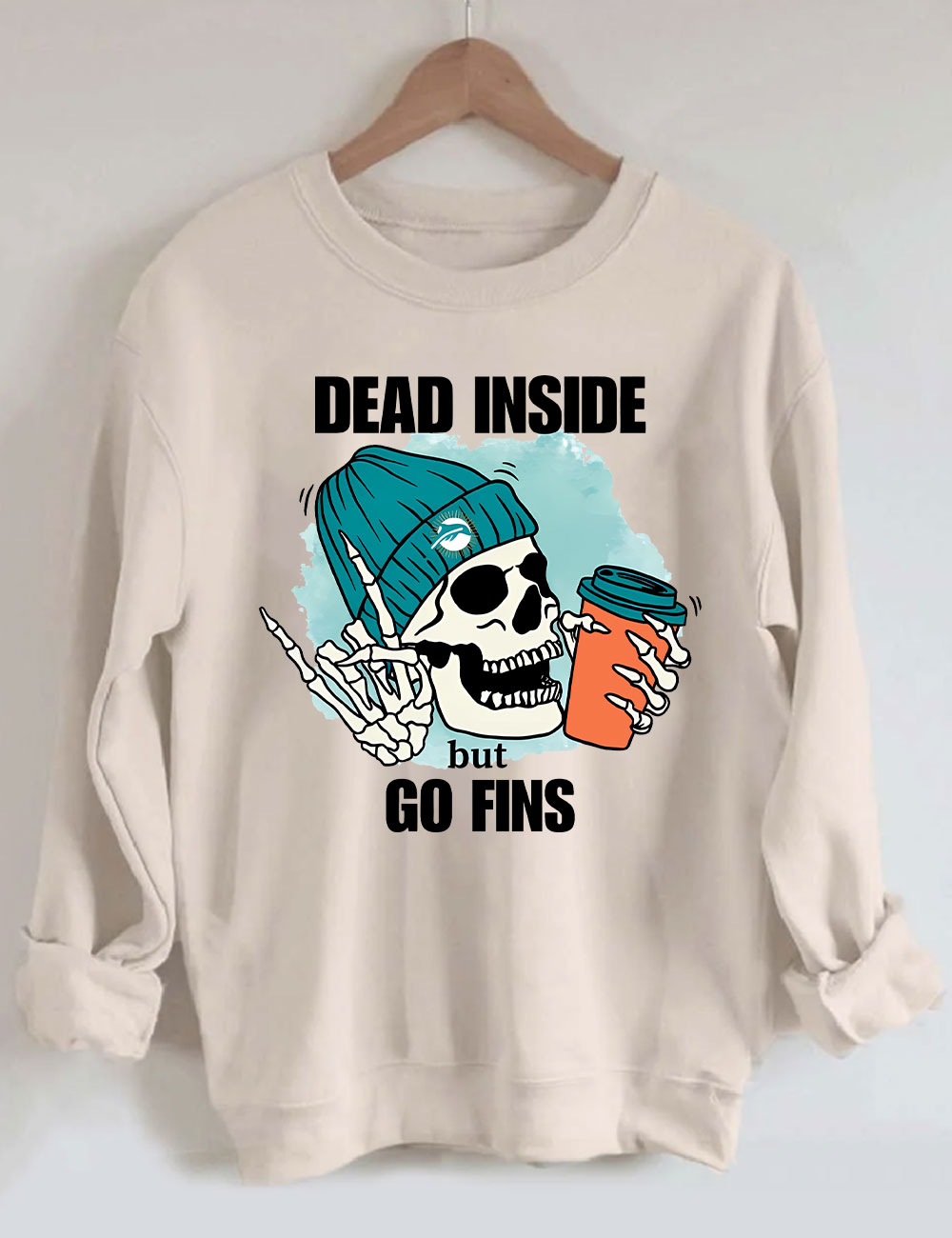 Dead Inside But Go Fins Miami Skeleton Football Sweatshirt