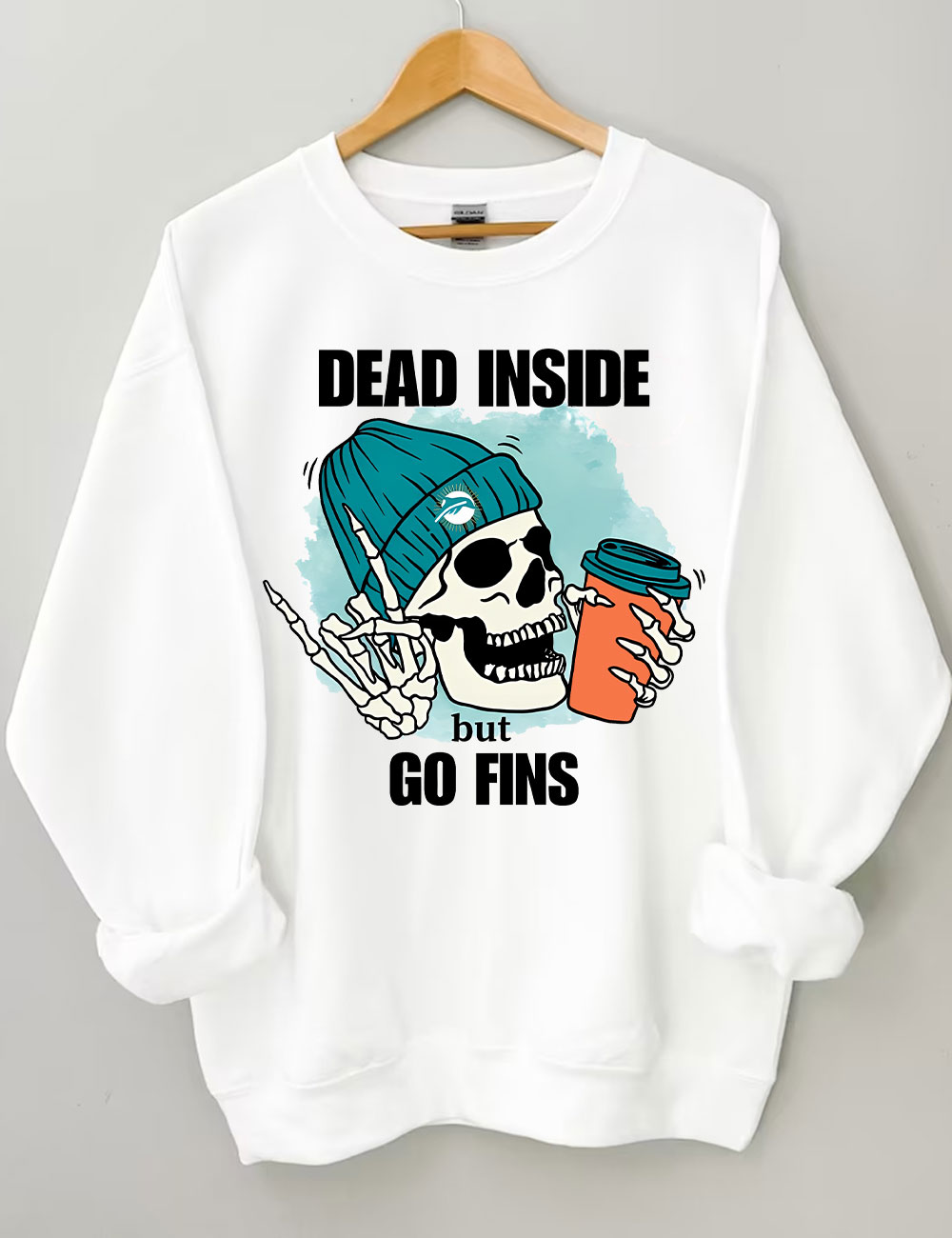 Dead Inside But Go Fins Miami Skeleton Football Sweatshirt
