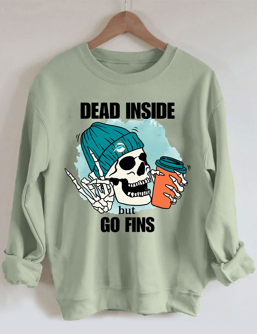 Dead Inside But Go Fins Miami Skeleton Football Sweatshirt