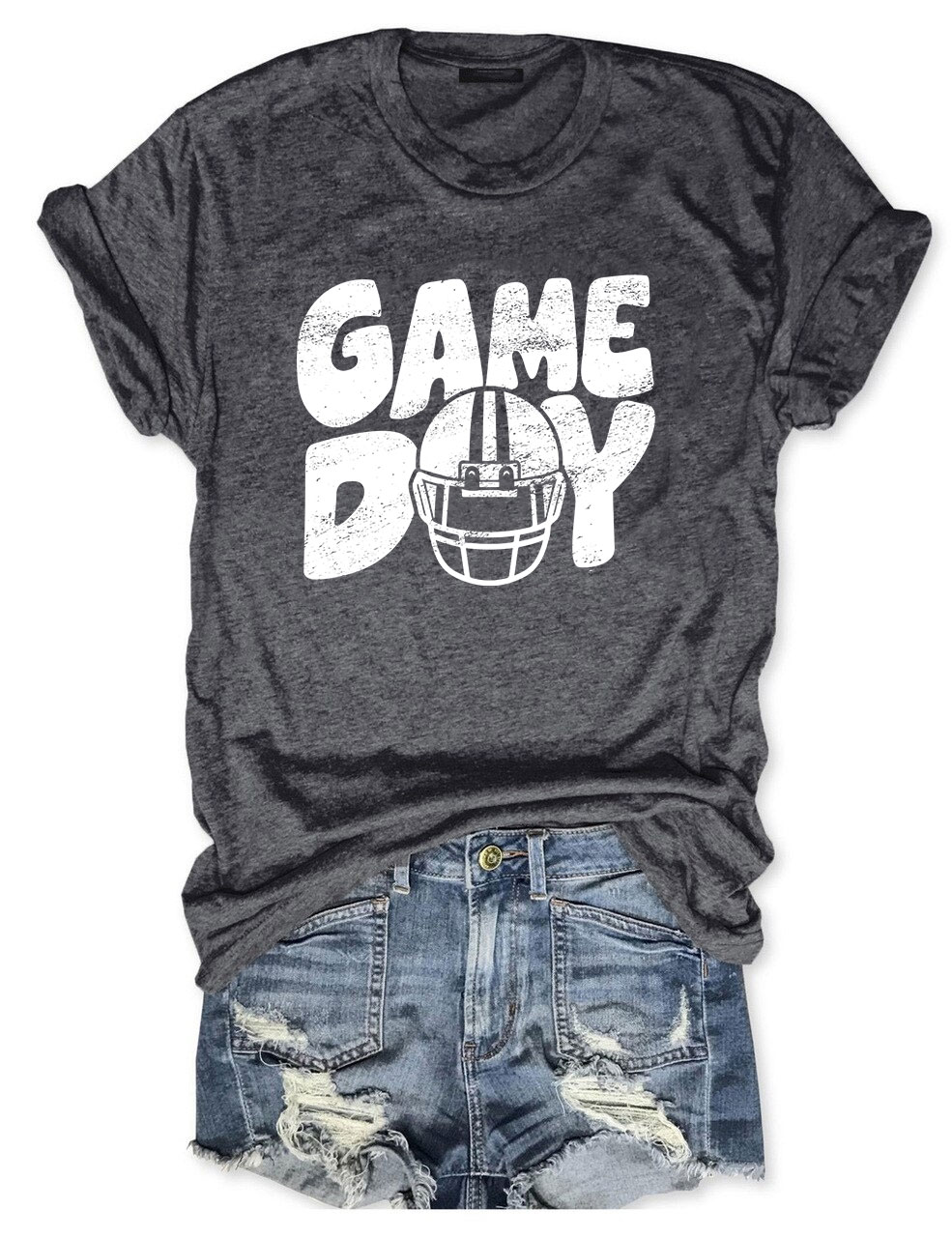 Distressed Helmet Football Game Day T-Shirt