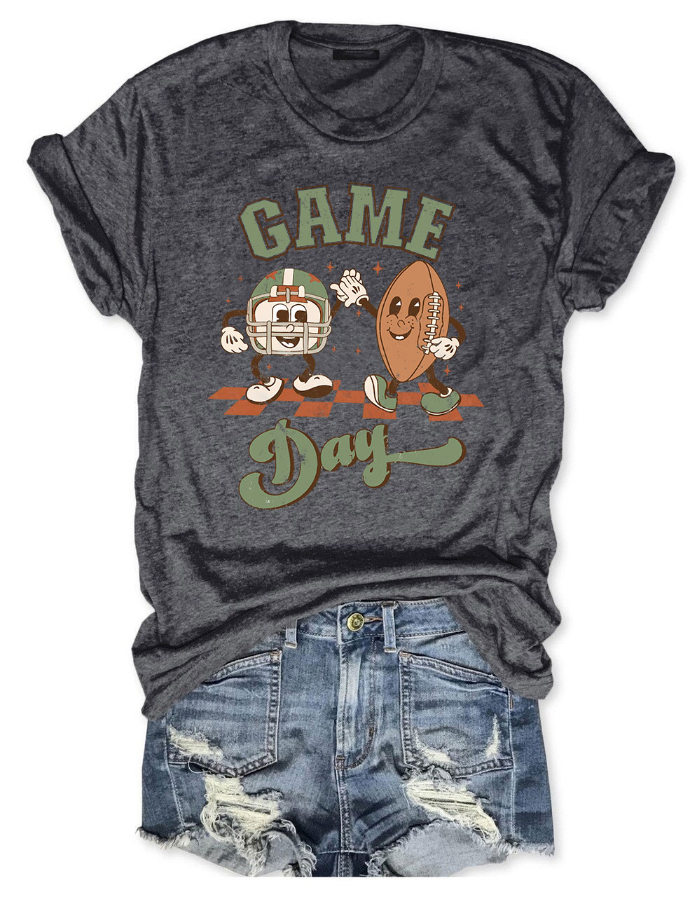Distressed Retro Game Day Football T-Shirt