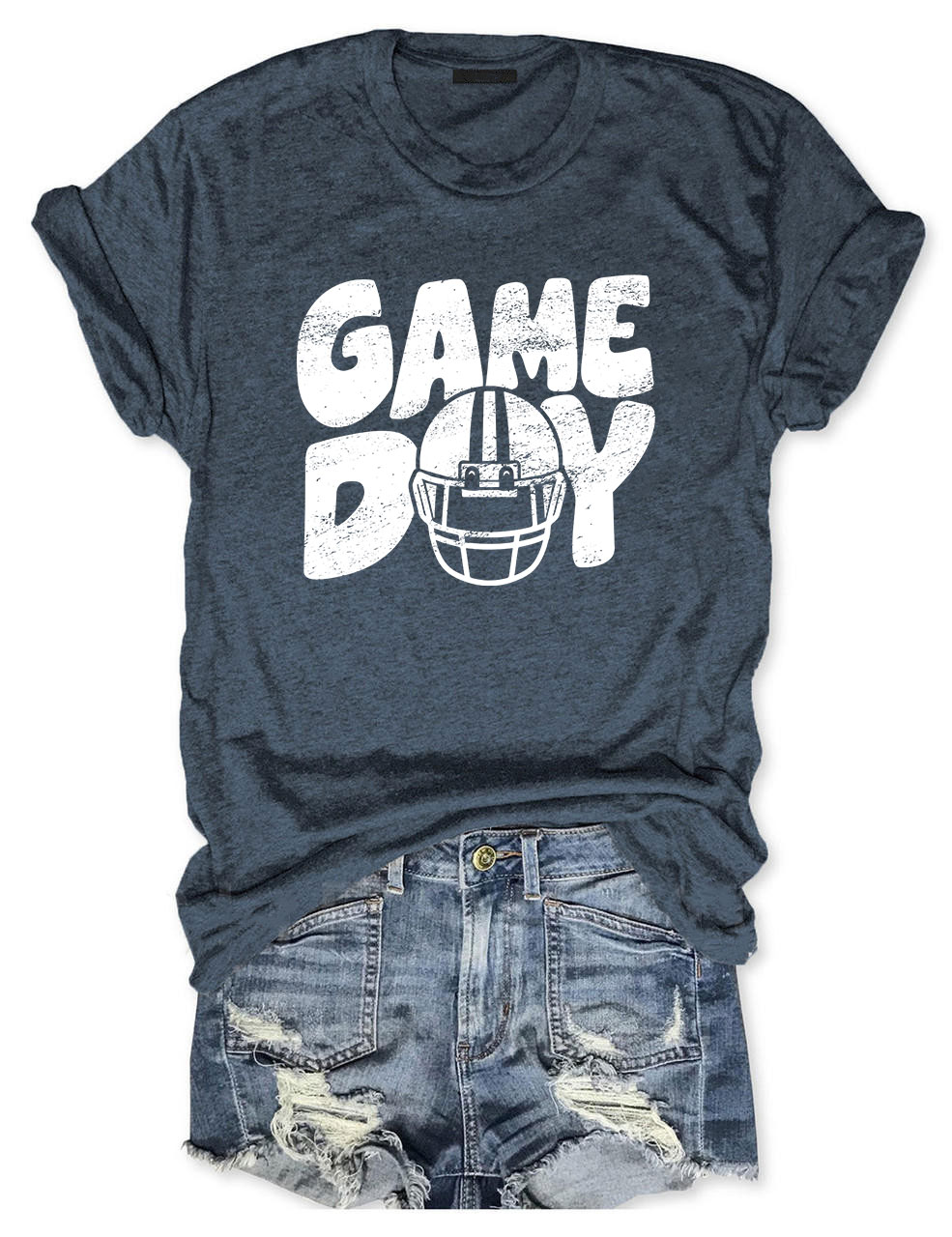 Distressed Helmet Football Game Day T-Shirt