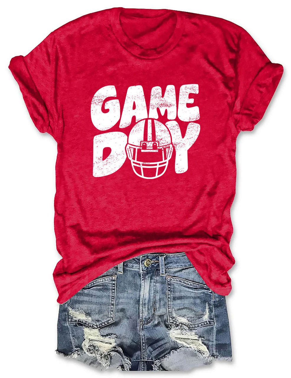 Distressed Helmet Football Game Day T-Shirt