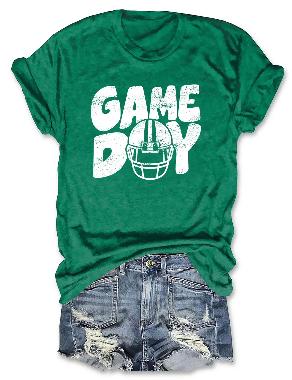 Distressed Helmet Football Game Day T-Shirt