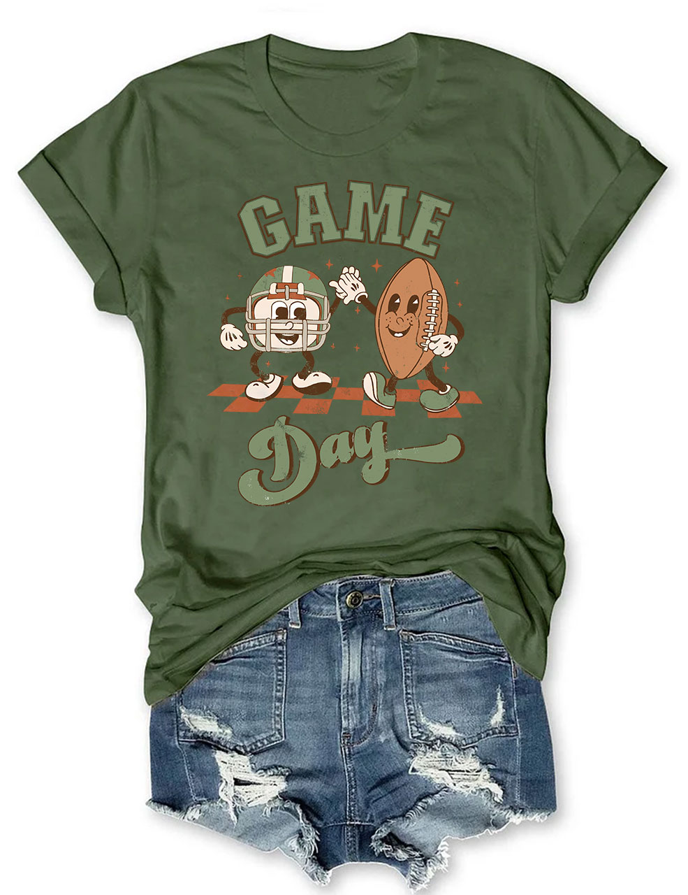 Distressed Retro Game Day Football T-Shirt