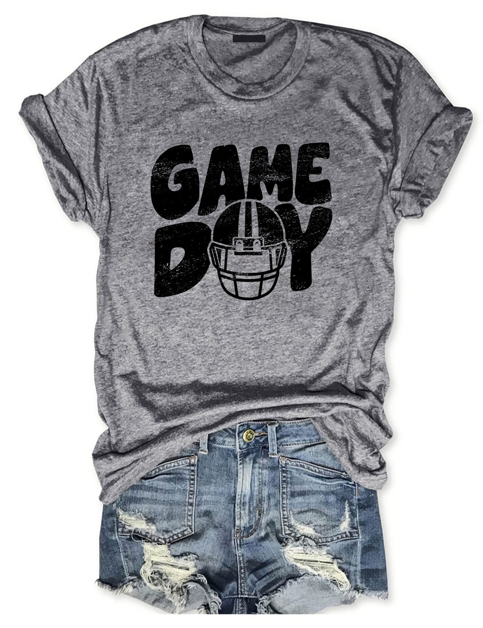 Distressed Helmet Football Game Day T-Shirt