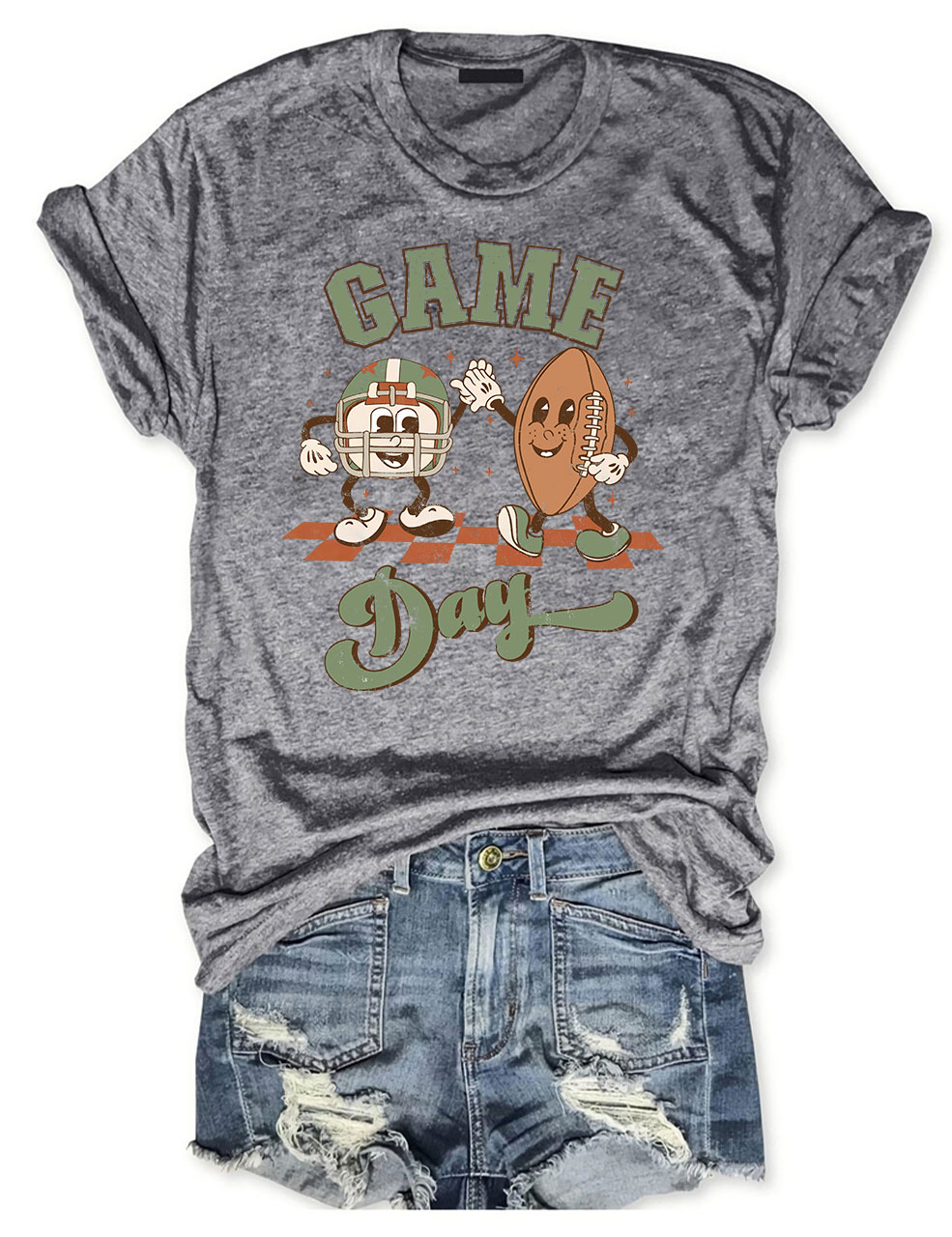 Distressed Retro Game Day Football T-Shirt