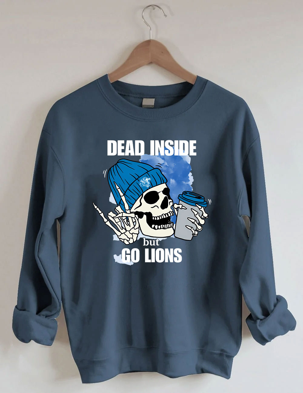 Dead Inside But Go Lions Detroit Skeleton Football Sweatshirt
