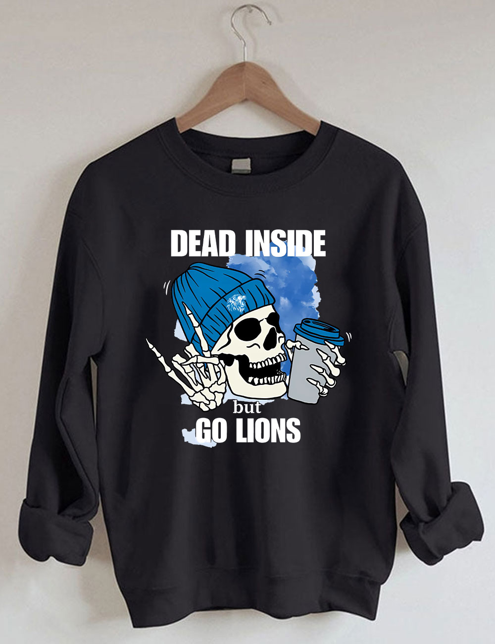 Dead Inside But Go Lions Detroit Skeleton Football Sweatshirt
