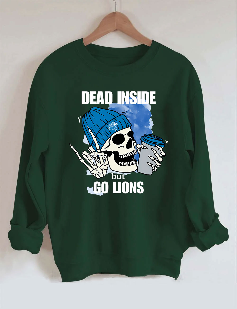 Dead Inside But Go Lions Detroit Skeleton Football Sweatshirt