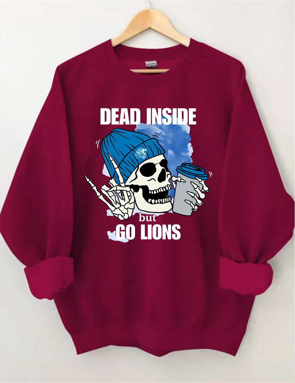 Dead Inside But Go Lions Detroit Skeleton Football Sweatshirt
