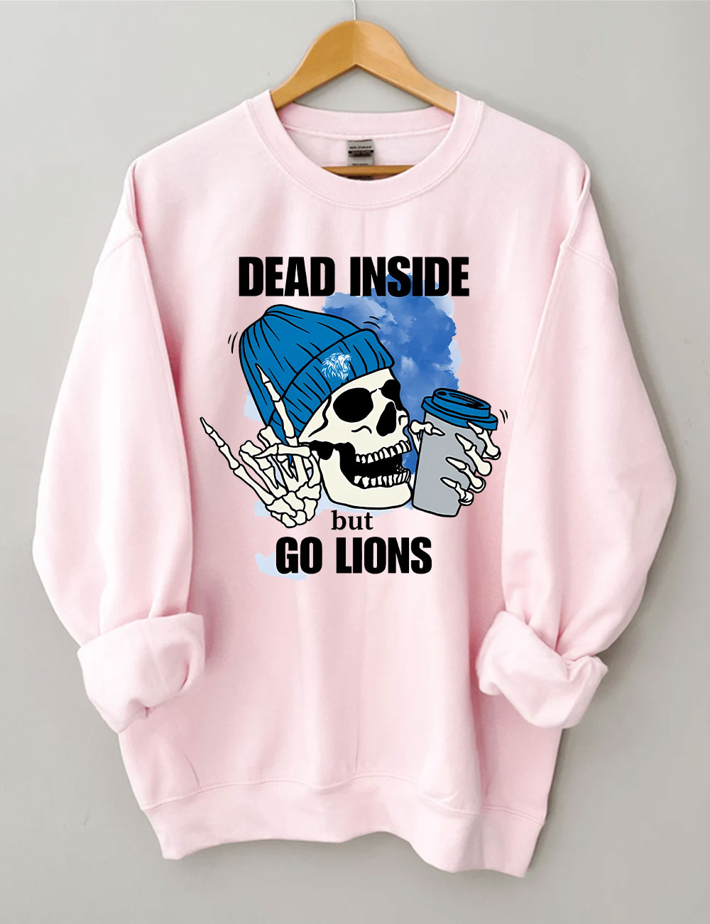 Dead Inside But Go Lions Detroit Skeleton Football Sweatshirt